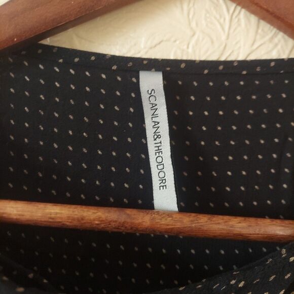 Scanlan Theodore Black W/ Dots Snap Wrap Viscose Dress Cap Sleeve Above Knee M/L - Picture 5 of 13